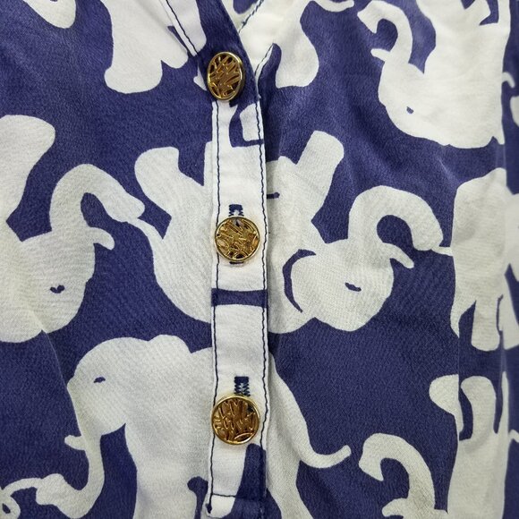 Lilly Pulitzer Elsa Blue White Elephant Print 100% Silk Pullover Blouse XS - Picture 3 of 11